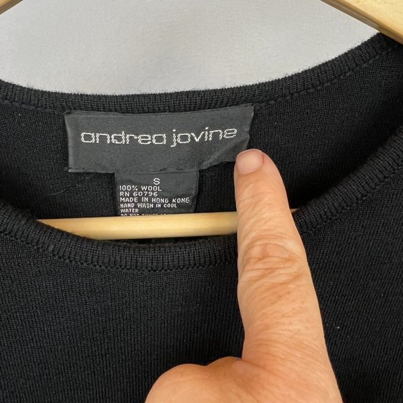 Vintage 90s Andrea Jovine Jeweled 100% Wool Black Sweater Dress - Picture 4 of 8